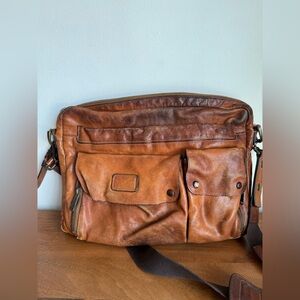 Tumi Vintage Tan Leather Messenger Bag briefcase